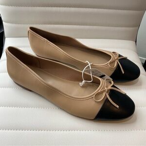 J.Crew Women's Cap-Toe Ballet Flats- Tan/Black- Size 12- NWT